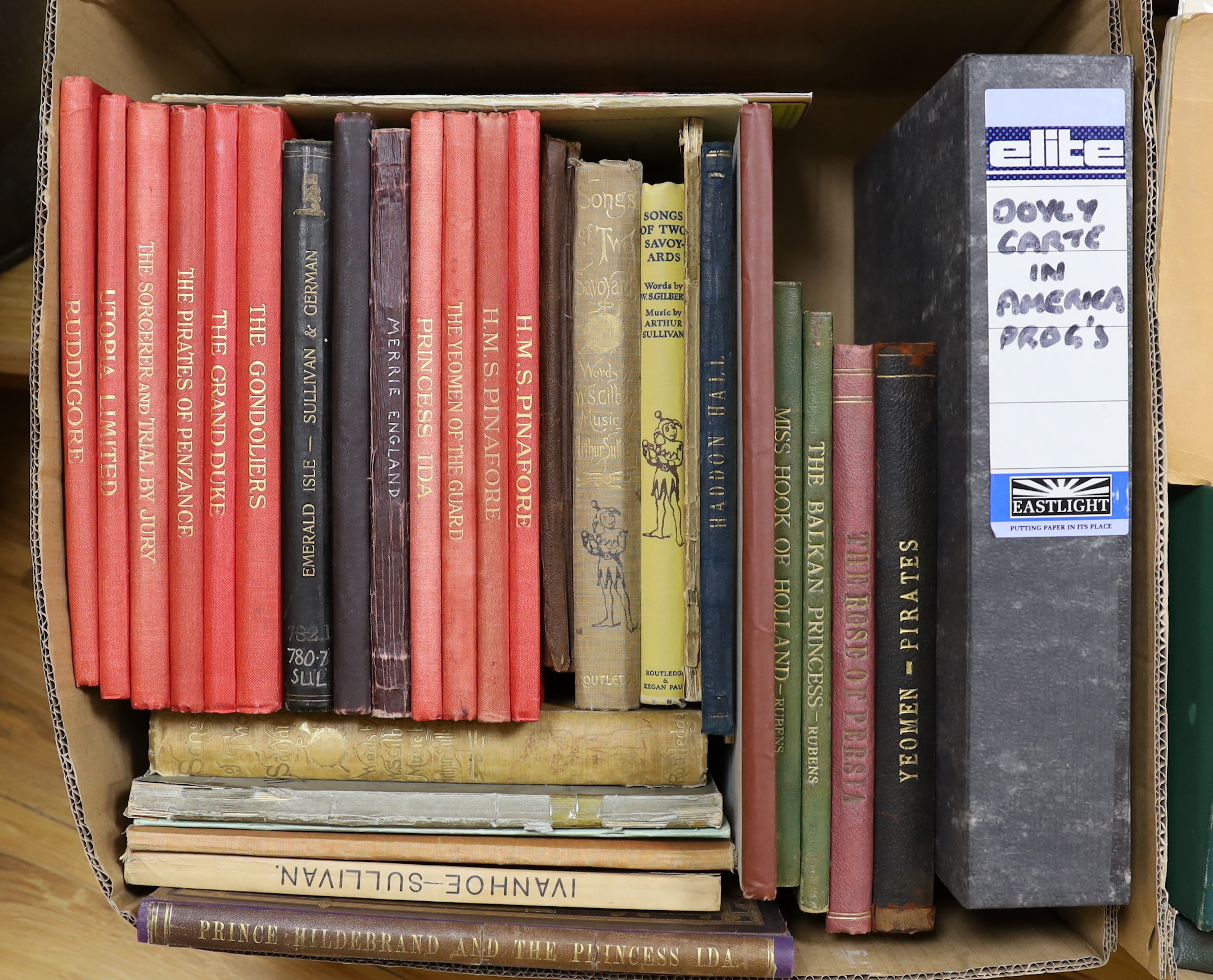 A collection of Gilbert and Sullivan related books and memorabilia including; scores for many of the operettas, biographies and histories relating to D’Oyly Carte, including ten books signed by the authors or cast member